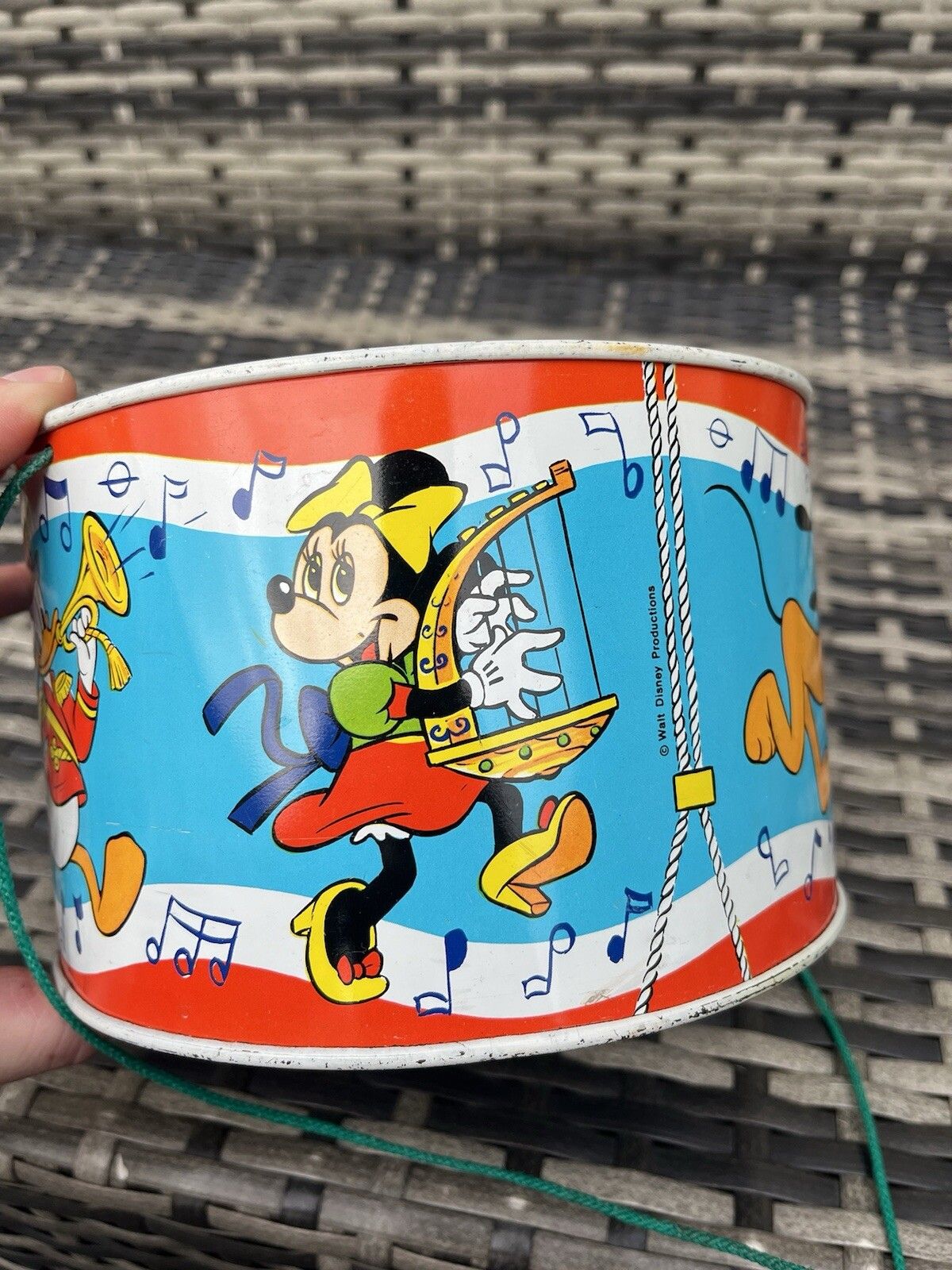 photo for sale Vintage 1970's Disney Mickey Minnie Mouse Tin Toy Drum Musical Instrument Combex