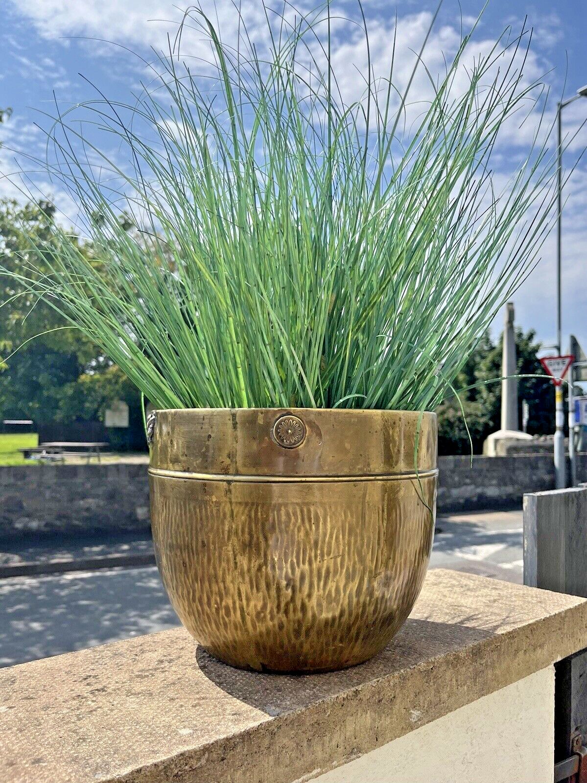 Antique Textured Regency Floral Brass Nestor Birmingham Planter Plant Tree Pot