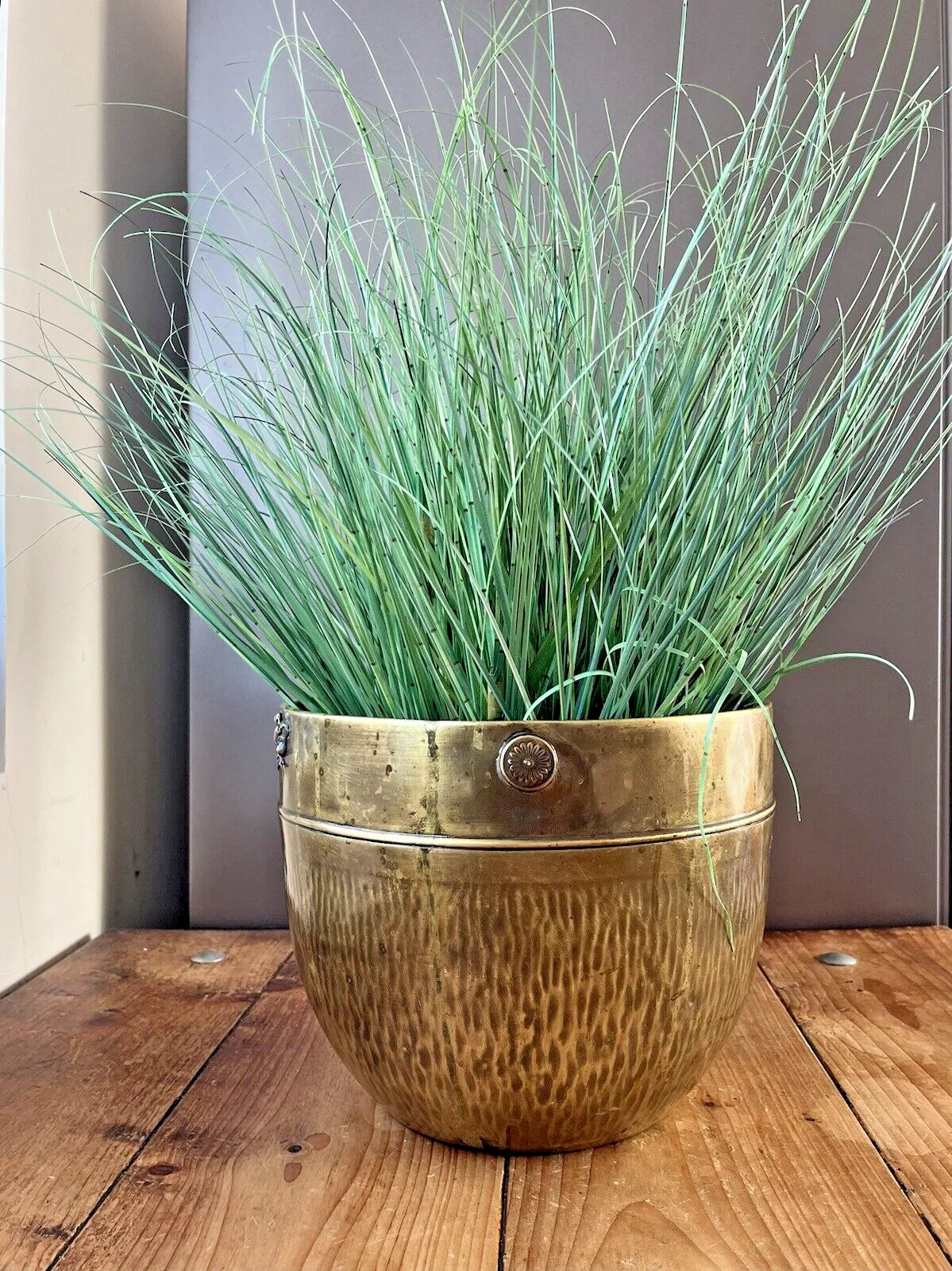 Antique Textured Regency Floral Brass Nestor Birmingham Planter Plant Tree Pot photo 80.0