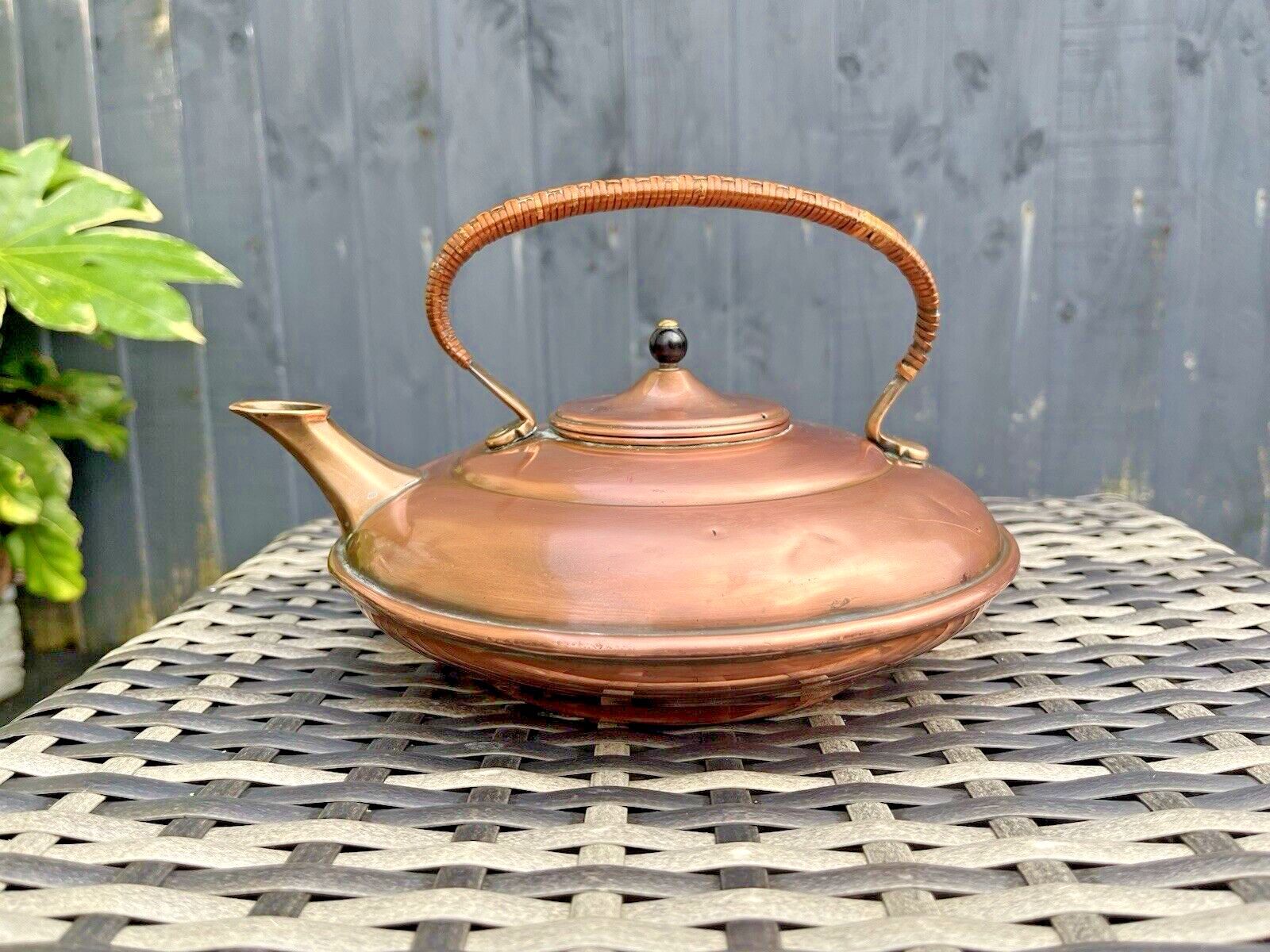 Antique Arts & Crafts C1880 W.A.S Benson Copper & Bronze Kettle Woven Handle photo vintage