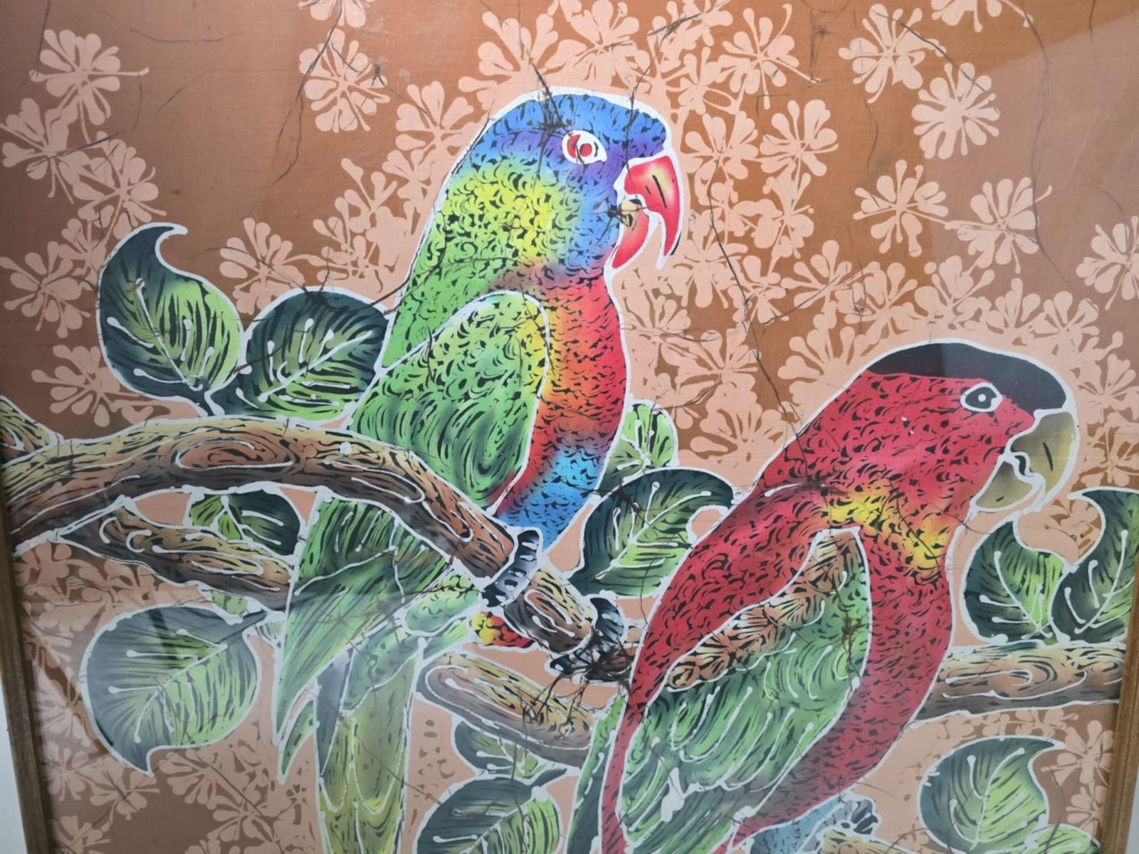 Rare Find Peerart Mid Century Framed  Fabric Print Birds photo for sale