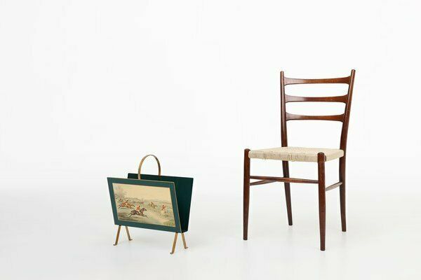 Hollywood Regency Magazine Rack With Painted Scene, France, 1950s photo furniture