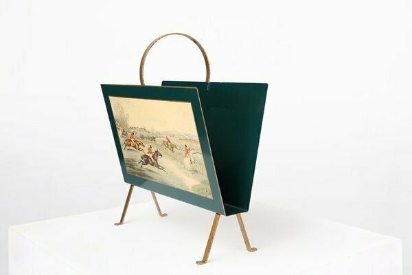 Hollywood Regency Magazine Rack With Painted Scene, France, 1950s photo buy