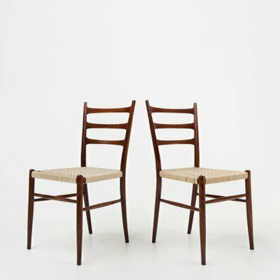 Belgian Teak Dining Chairs With Braided Rope Seat, 1960s, Set Of 2