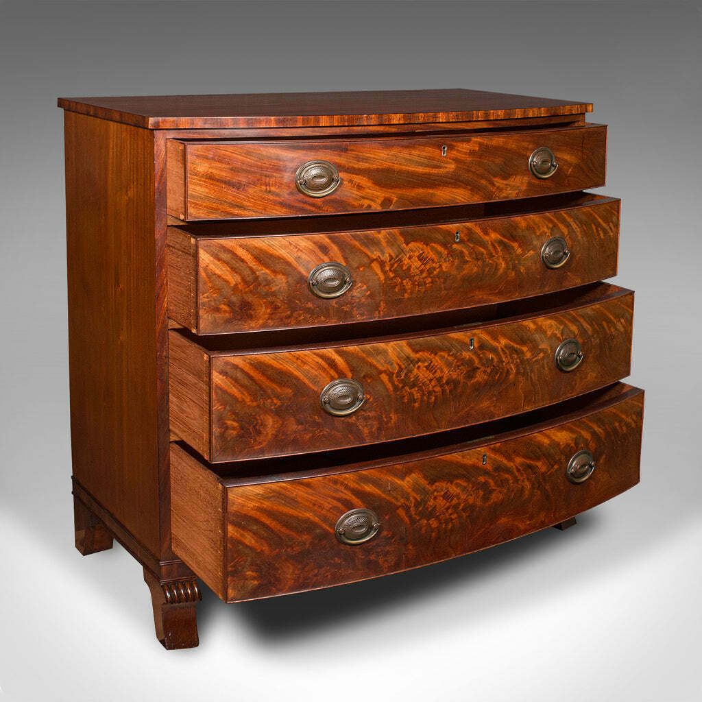 Large Antique Bow Front Chest Of Drawers, American, Bedroom, Victorian, C.1860 photo furniture