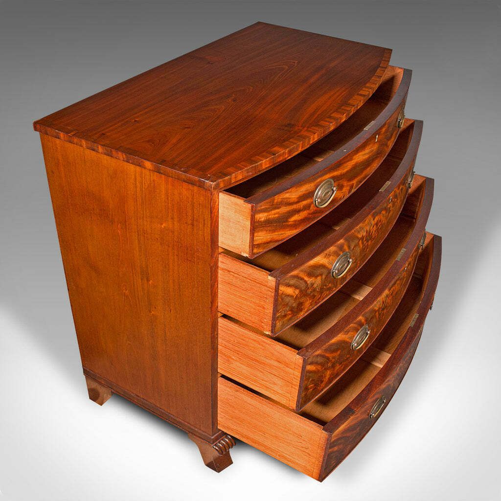 Large Antique Bow Front Chest Of Drawers, American, Bedroom, Victorian, C.1860 photo vintage