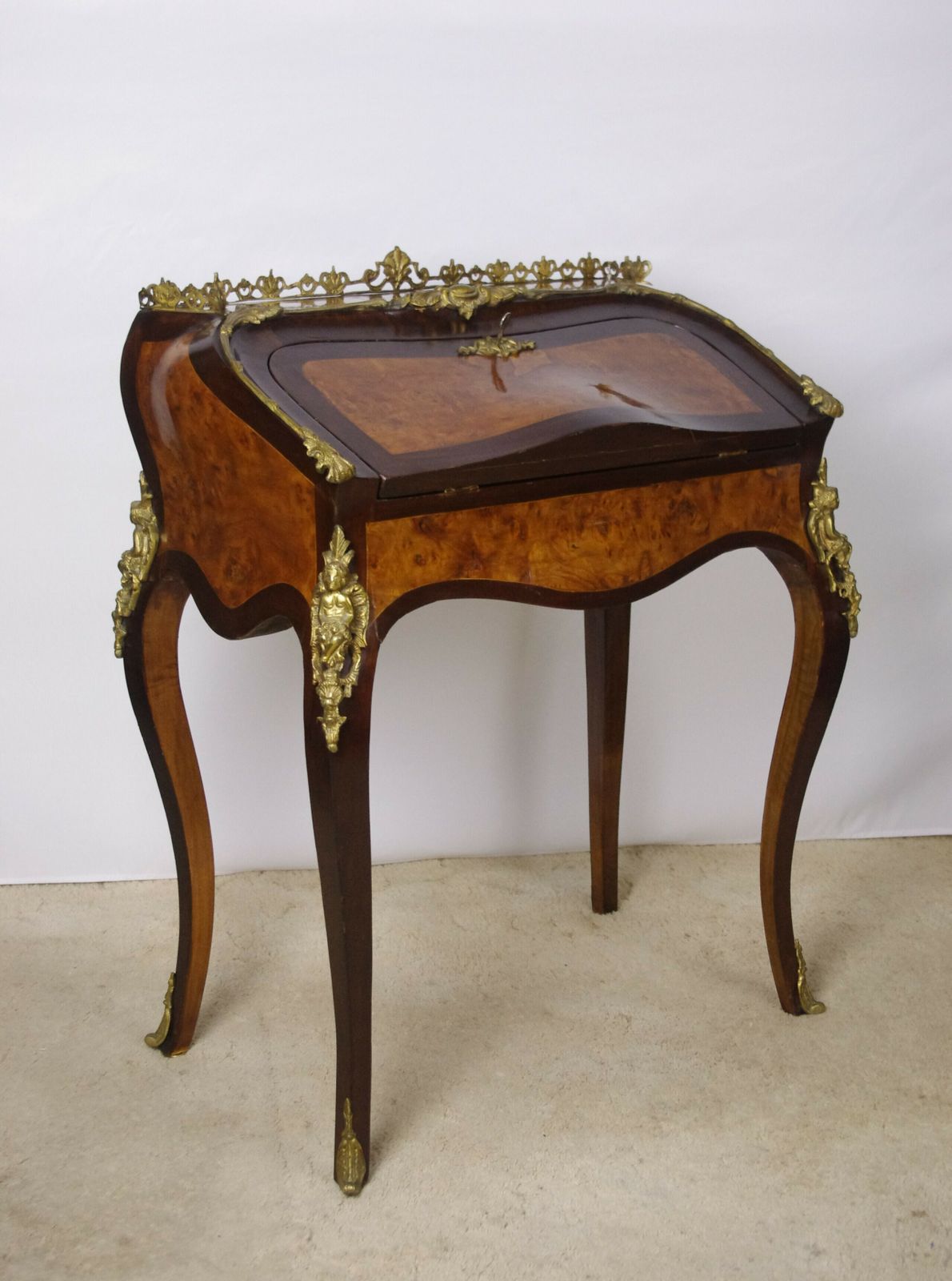 French Louis XV Style Bureau De Dame With Gilt Metal Mounts