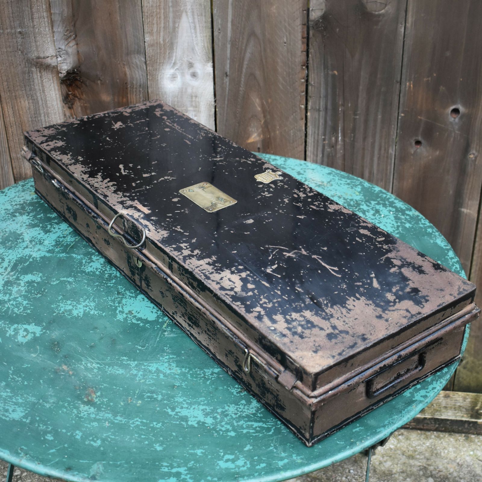 Antique Simpson Rostron Military Uniform Box Bicorn Metal Trunk Case Hoare & Co photo for sale