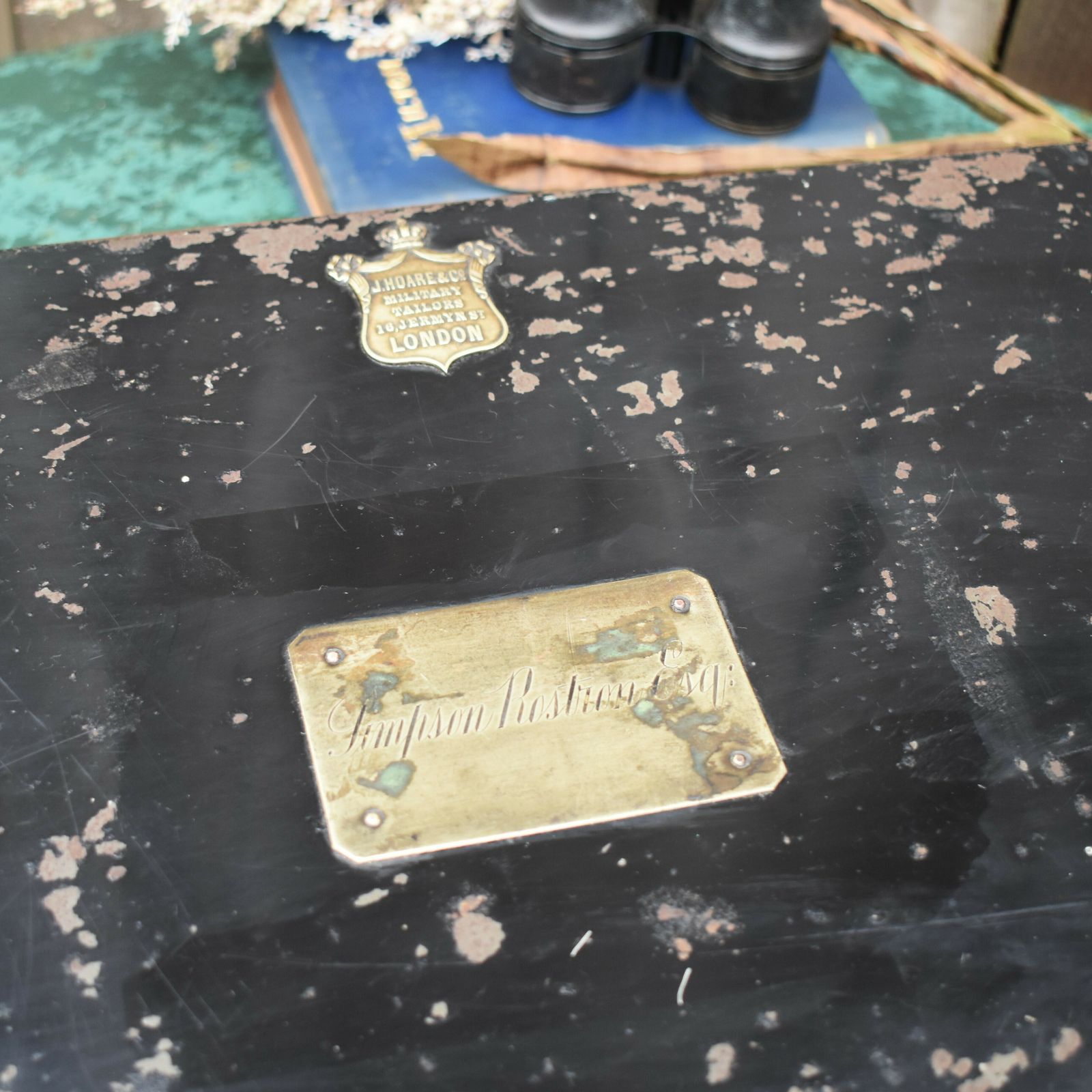 Antique Simpson Rostron Military Uniform Box Bicorn Metal Trunk Case Hoare & Co photo vintage