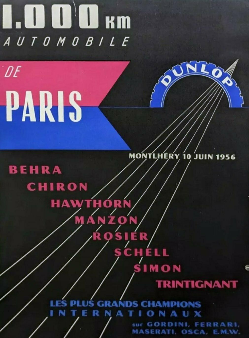 Dunlop 1000km Automobile De Paris 1956 Original Vintage Poster