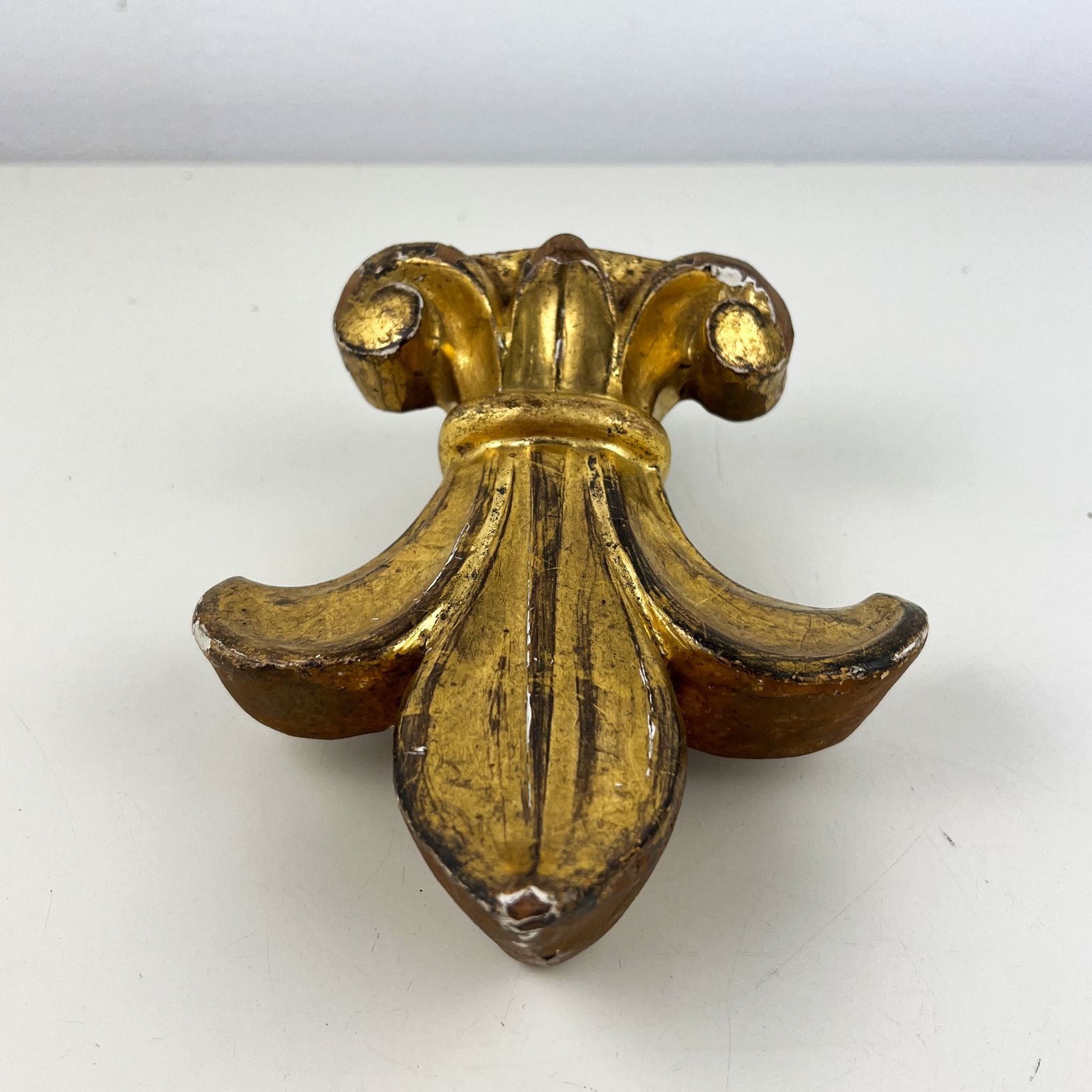 Antique Fleur De Lis Gilt Wood Carving Fragment, Architectural Salvage photo Home Decor