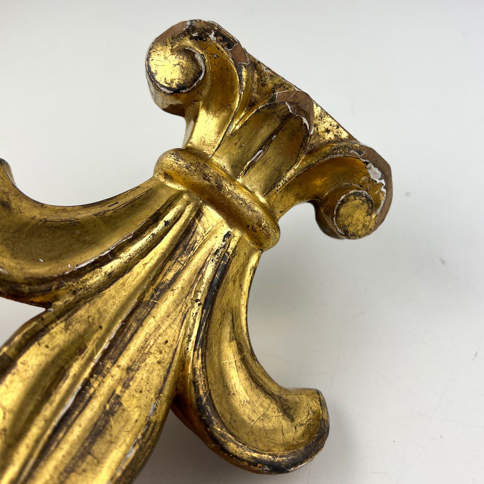 Antique Fleur De Lis Gilt Wood Carving Fragment, Architectural Salvage photo buy