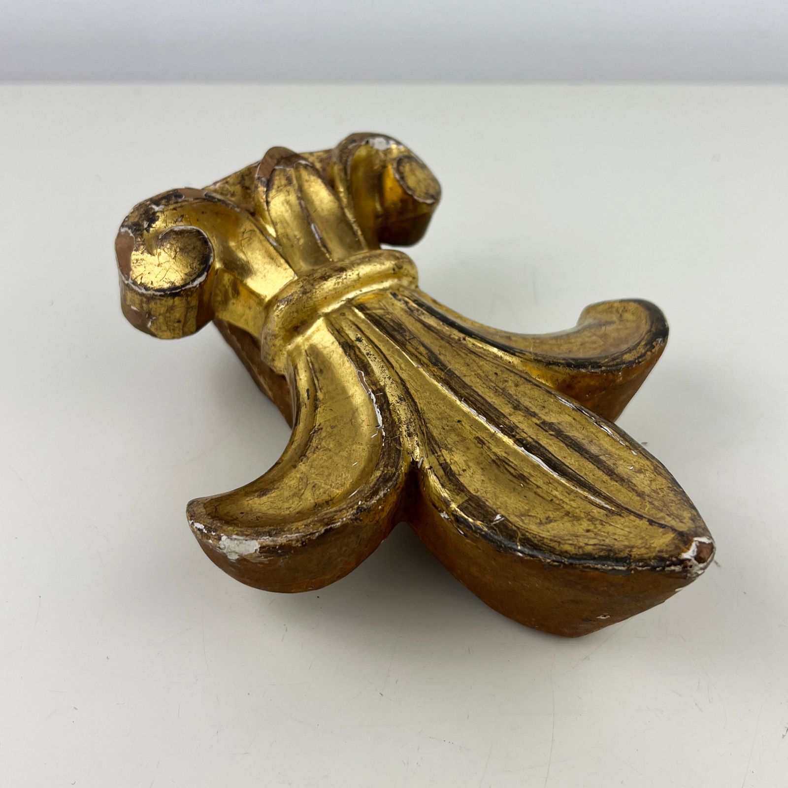 Antique Fleur De Lis Gilt Wood Carving Fragment, Architectural Salvage photo for sale