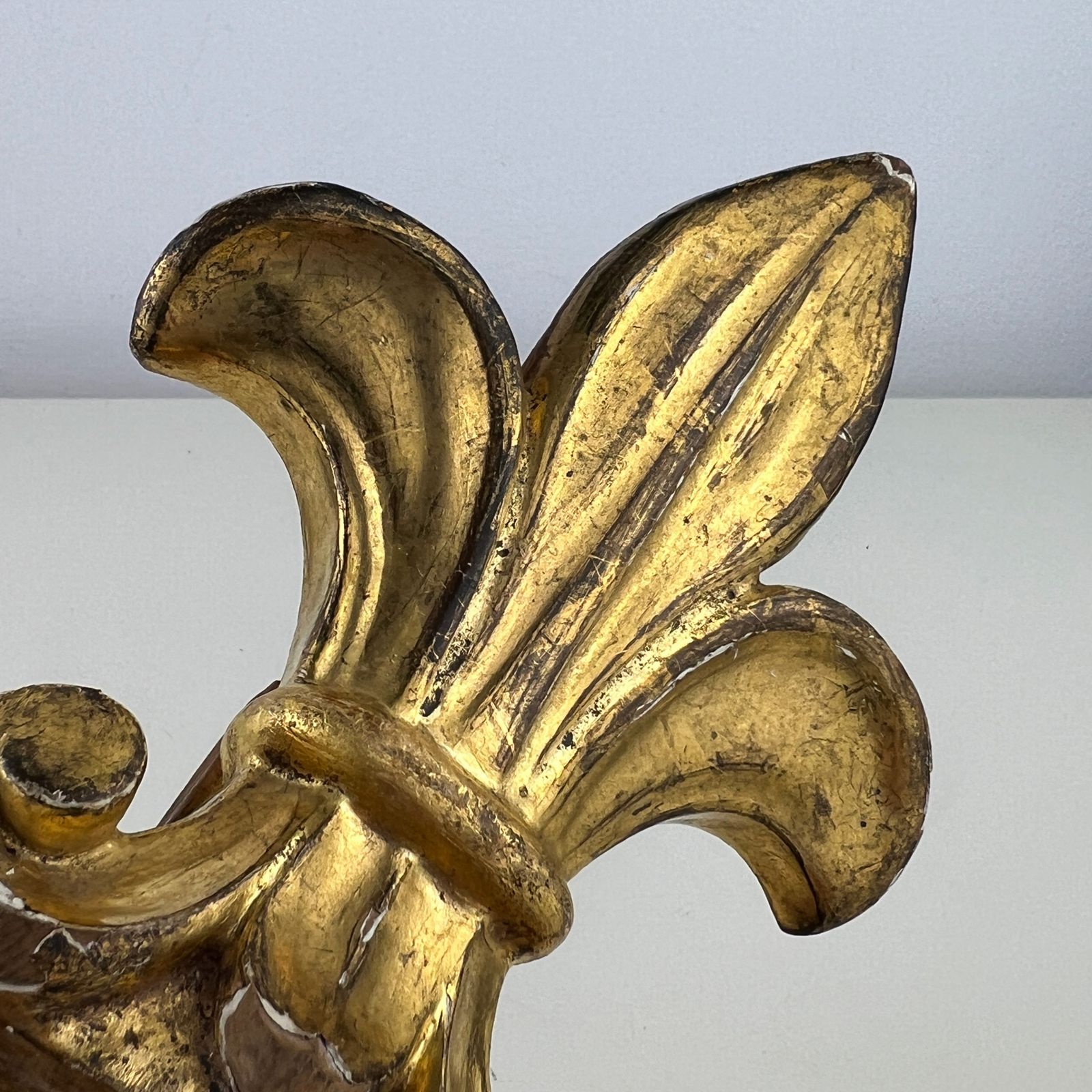 photo for sale Antique Fleur De Lis Gilt Wood Carving Fragment, Architectural Salvage