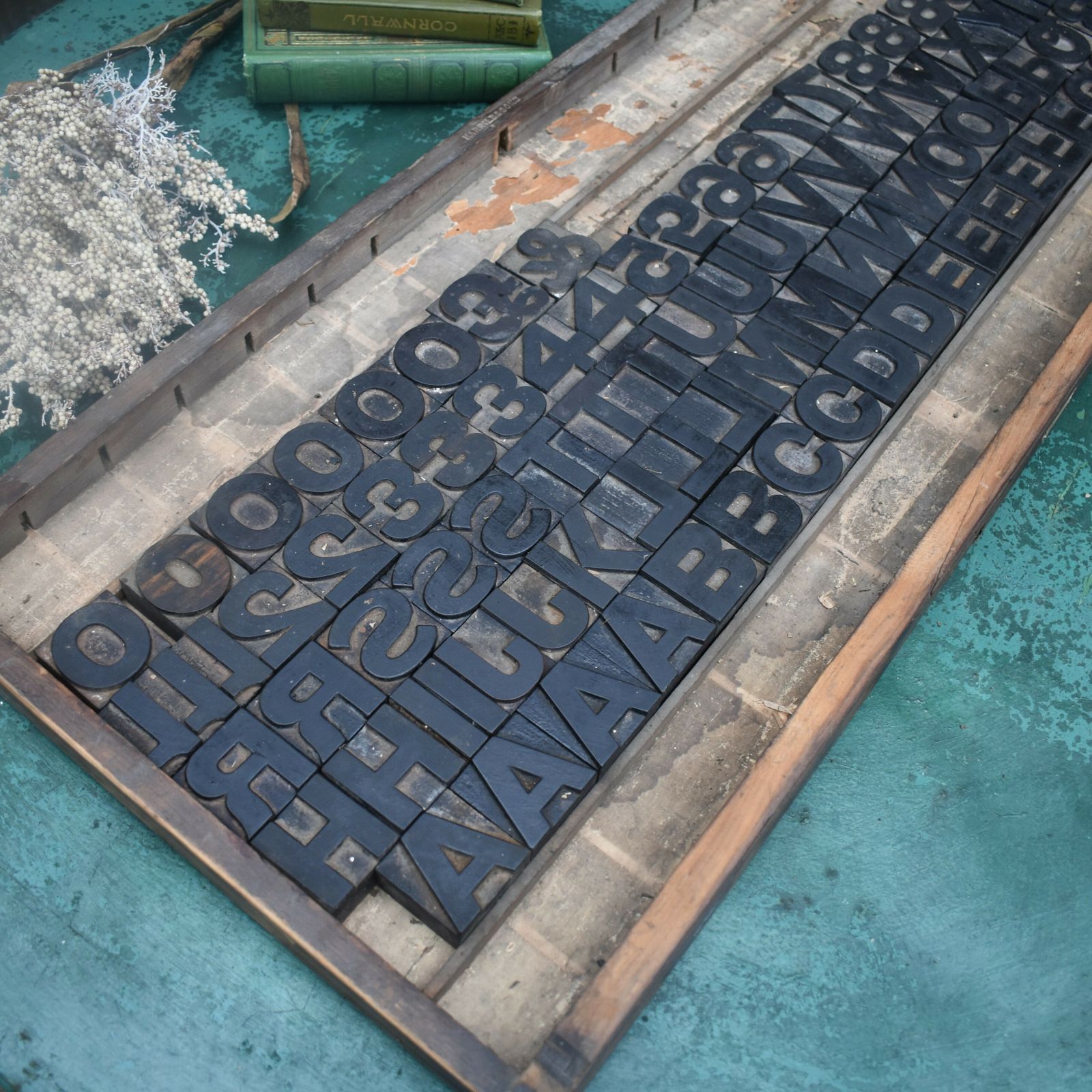 photo furniture Antique Harrild & Sons Alphabet Uppercase Font Wooden Printer Letterpress Blocks
