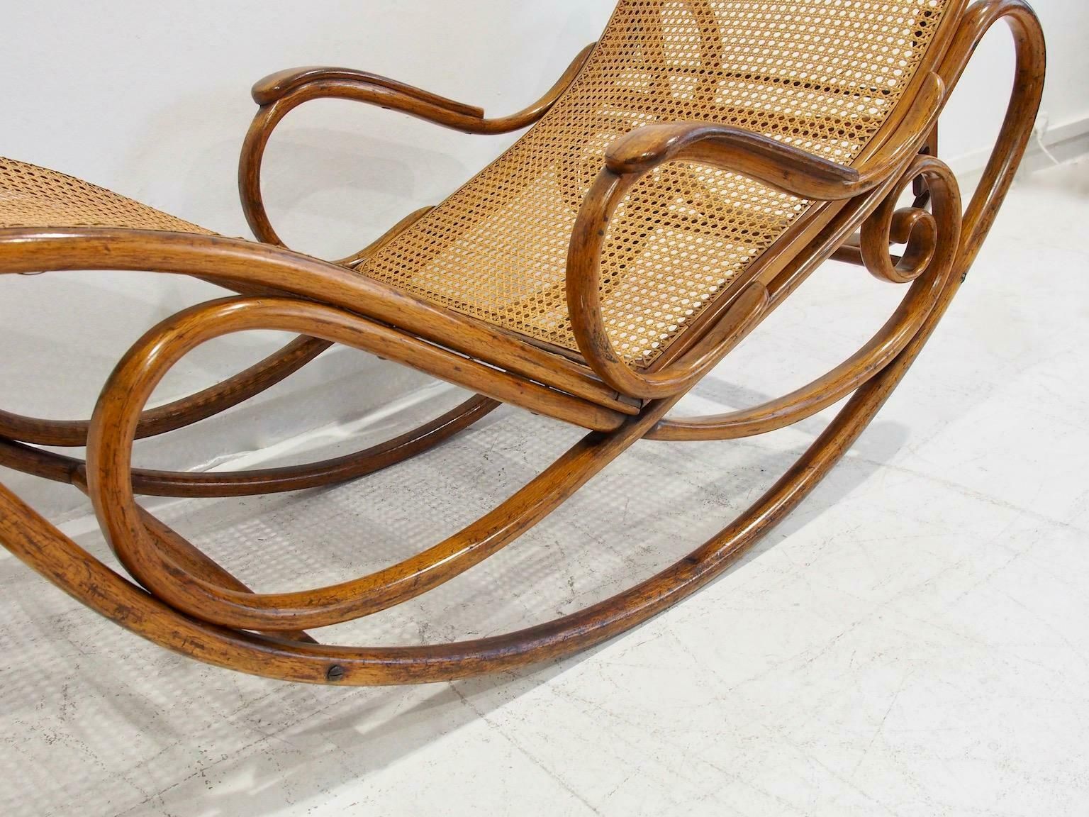 photo for sale Thonet Bentwood And Rattan Rocking Chaise Model 7500