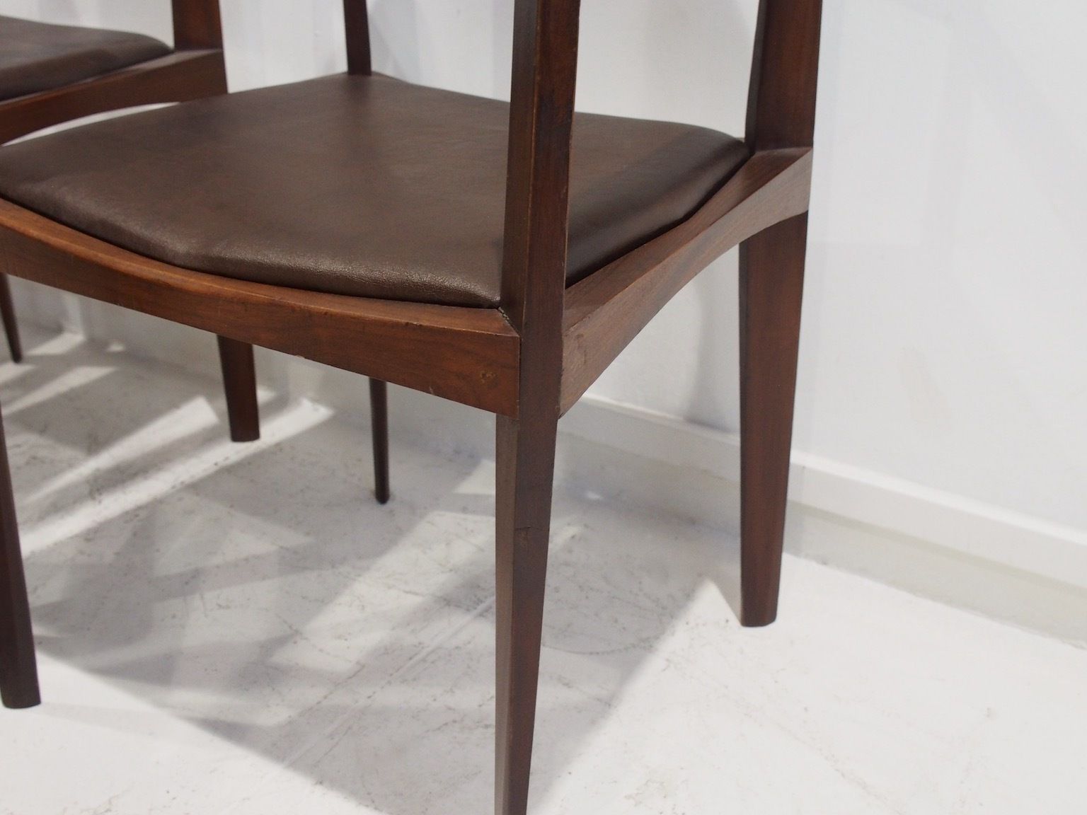 Set Of Six Dark Brown Wood And Faux Leather Italian Dining Chairs photo furniture