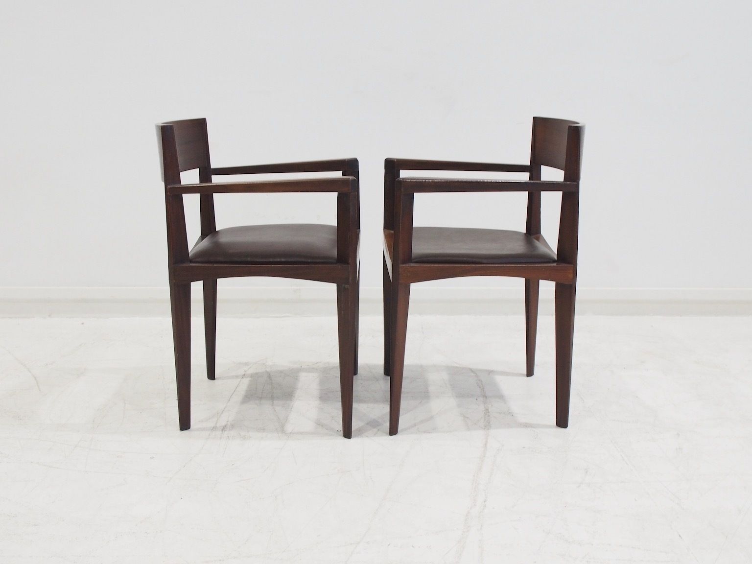 Set Of Six Dark Brown Wood And Faux Leather Italian Dining Chairs photo Furniture