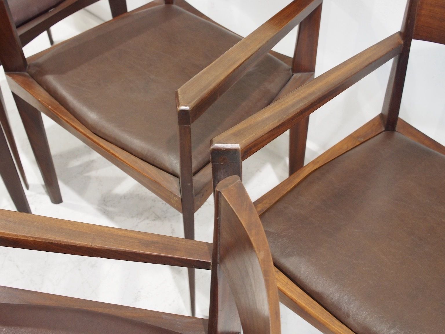 Furniture Set Of Six Dark Brown Wood And Faux Leather Italian Dining Chairs photo