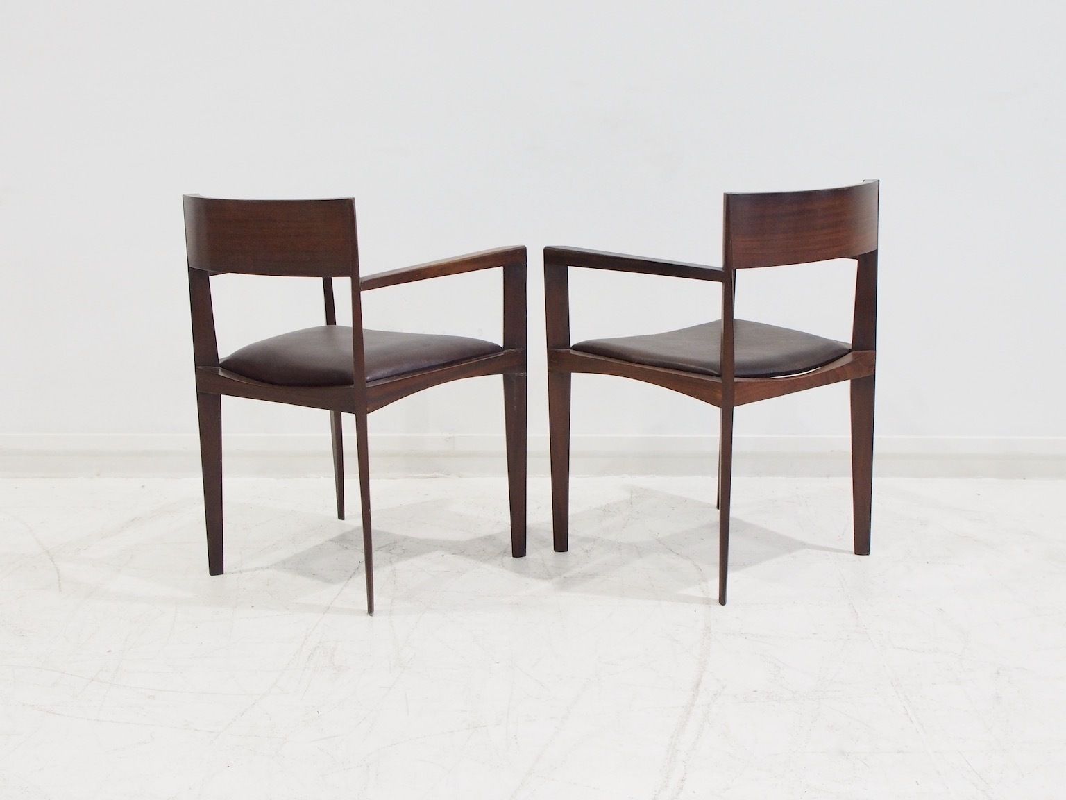 1892.0 Set Of Six Dark Brown Wood And Faux Leather Italian Dining Chairs photo
