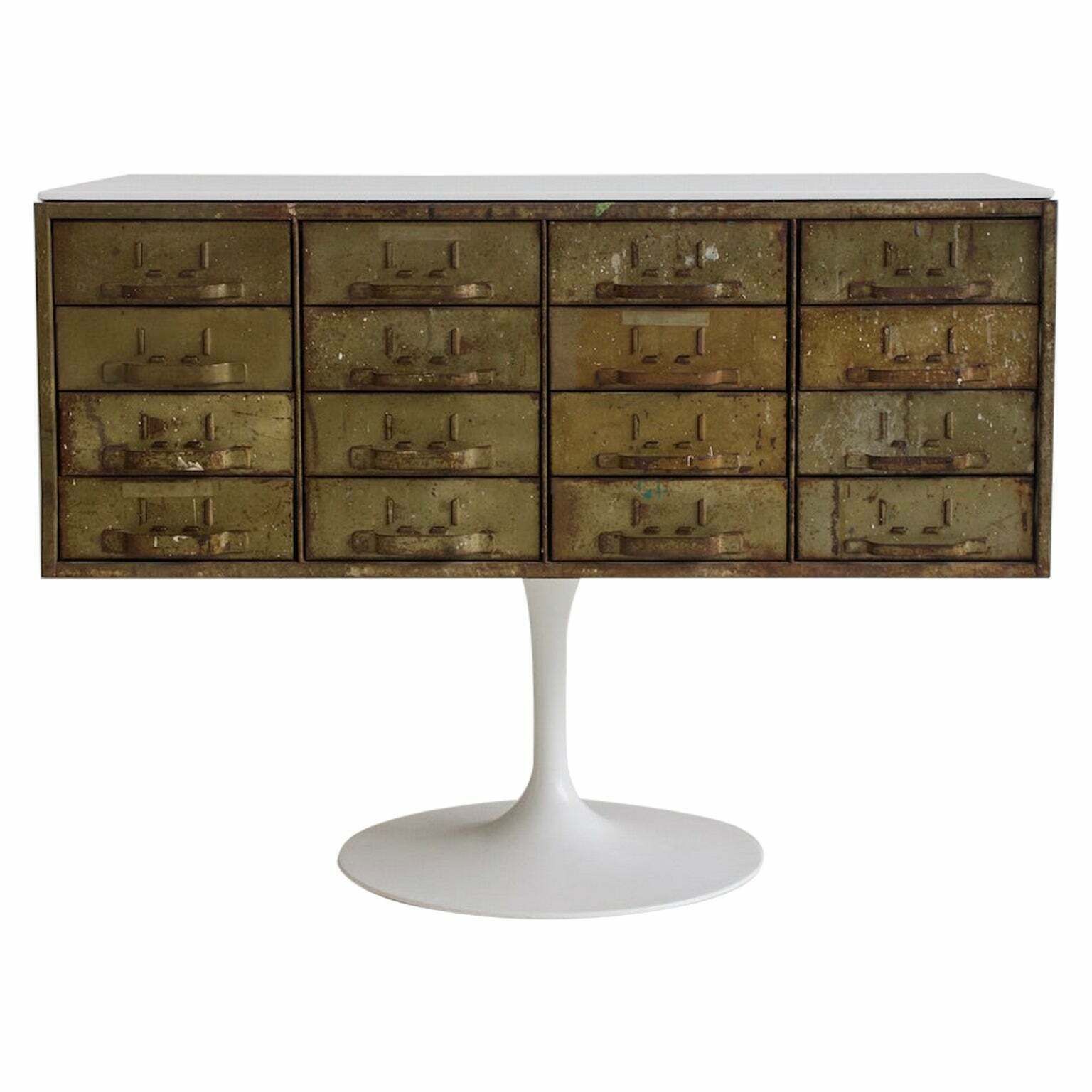 Mid 20th Century Army Green Metal Chest Of Drawers