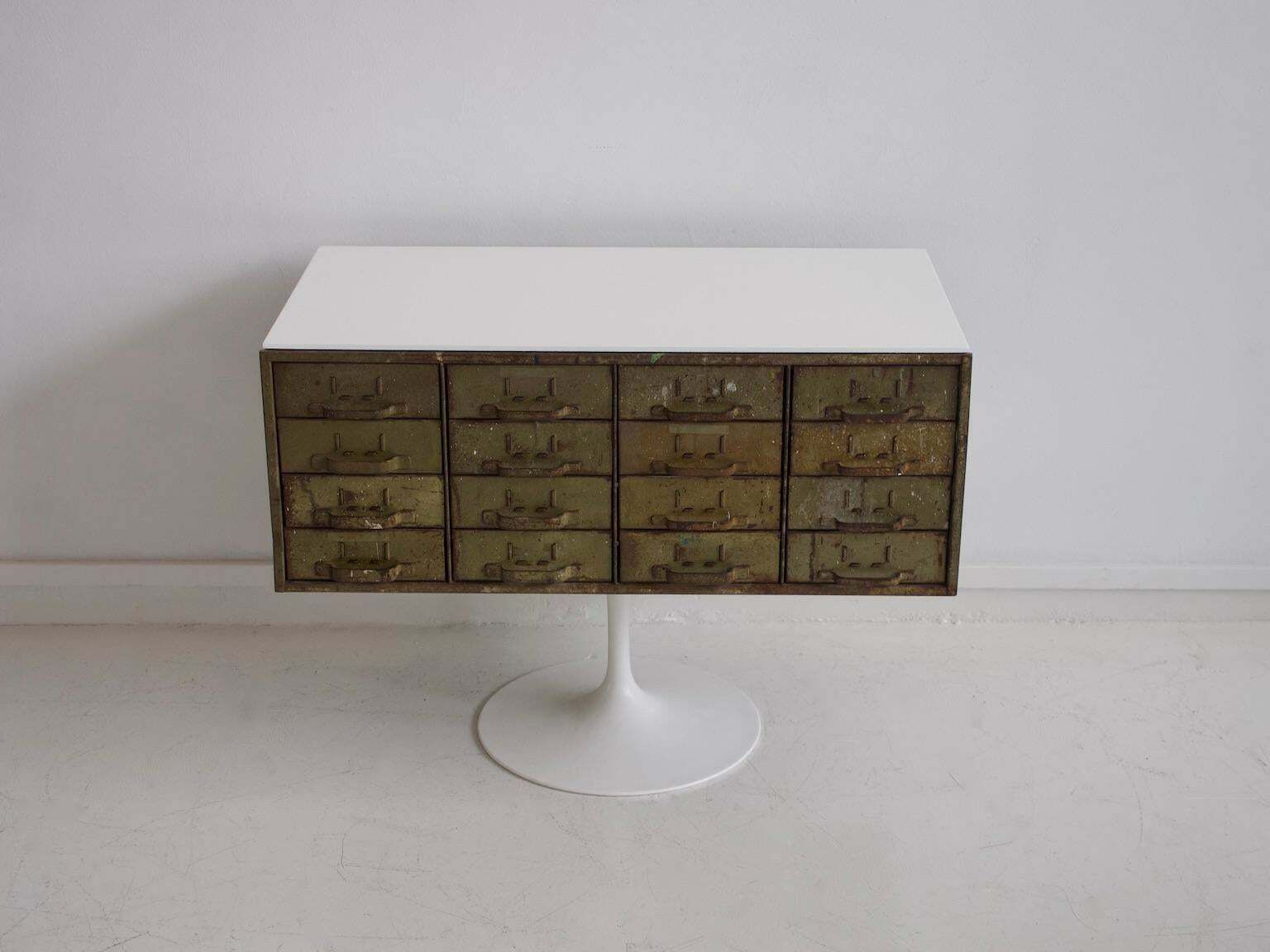 Mid 20th Century Army Green Metal Chest Of Drawers photo for sale