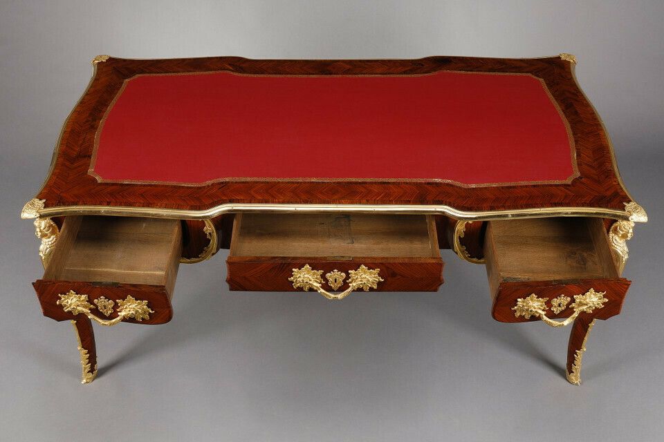 Large Flat Desk In Inlaid Rosewood Veneer In The Louis XV Style photo vinterior