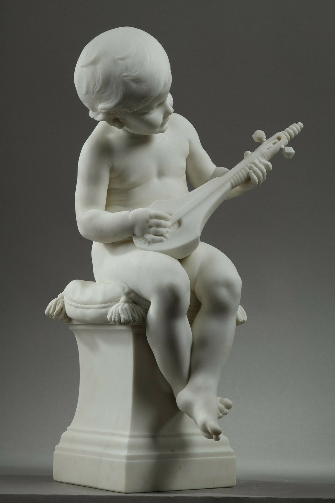 The Little Musician, Large Sculpture In Carrara Marble By Barrias photo furniture