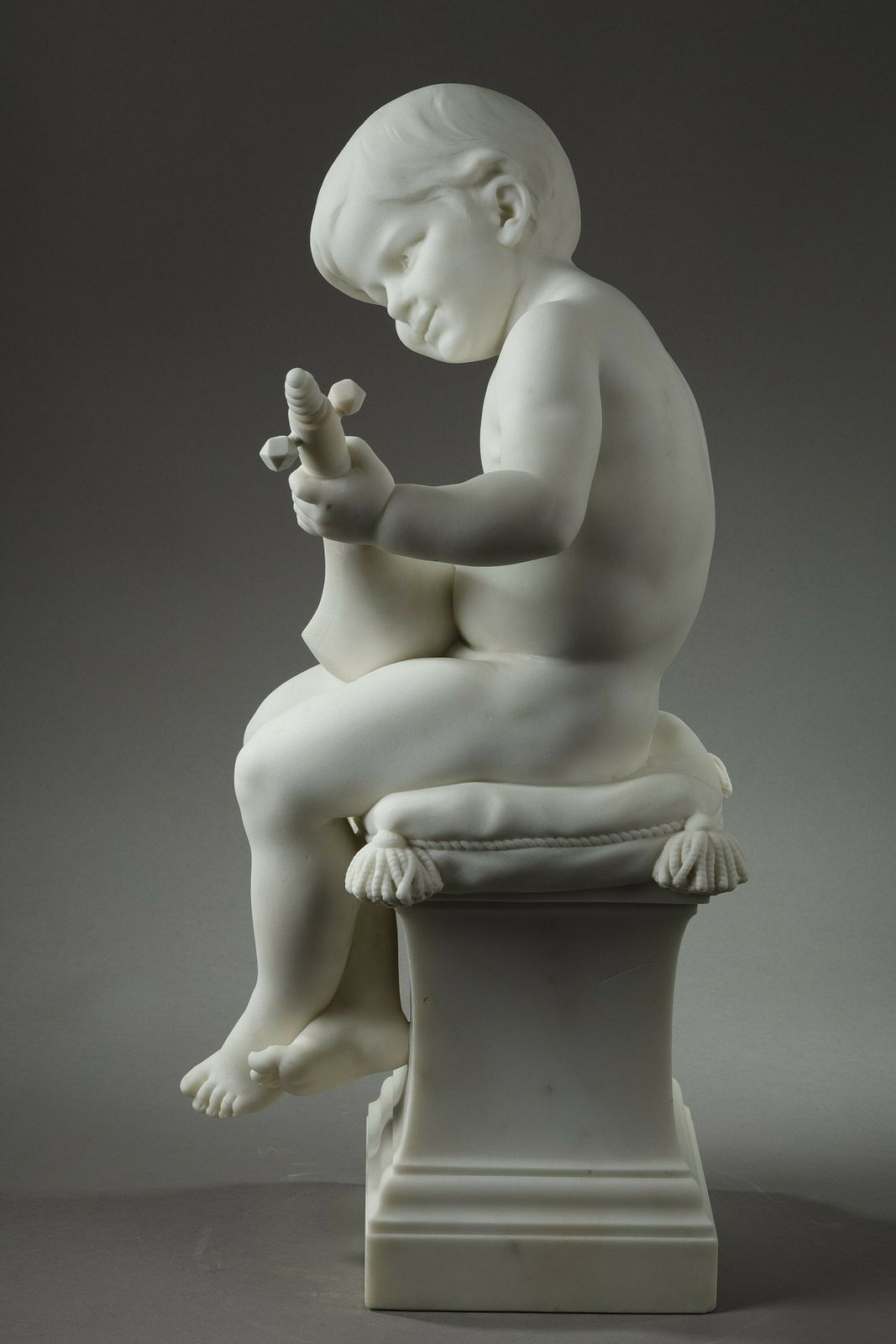 The Little Musician, Large Sculpture In Carrara Marble By Barrias photo buy