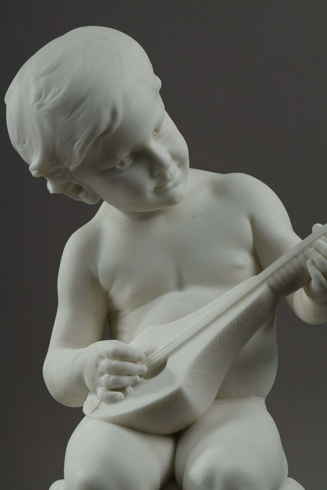 photo for sale The Little Musician, Large Sculpture In Carrara Marble By Barrias