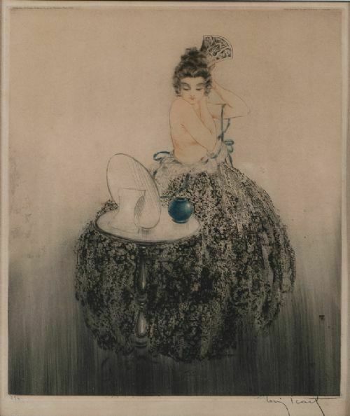 Louis Icart Drypoint And Aquatint Etching 'Spanish Comb' 1922 photo furniture