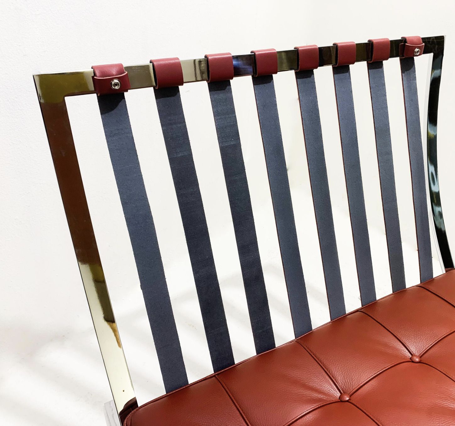 photo furniture Pair Of Burgundy Leather Barcelona Chairs By Mies Van Der Rohe For Knoll, 1990s