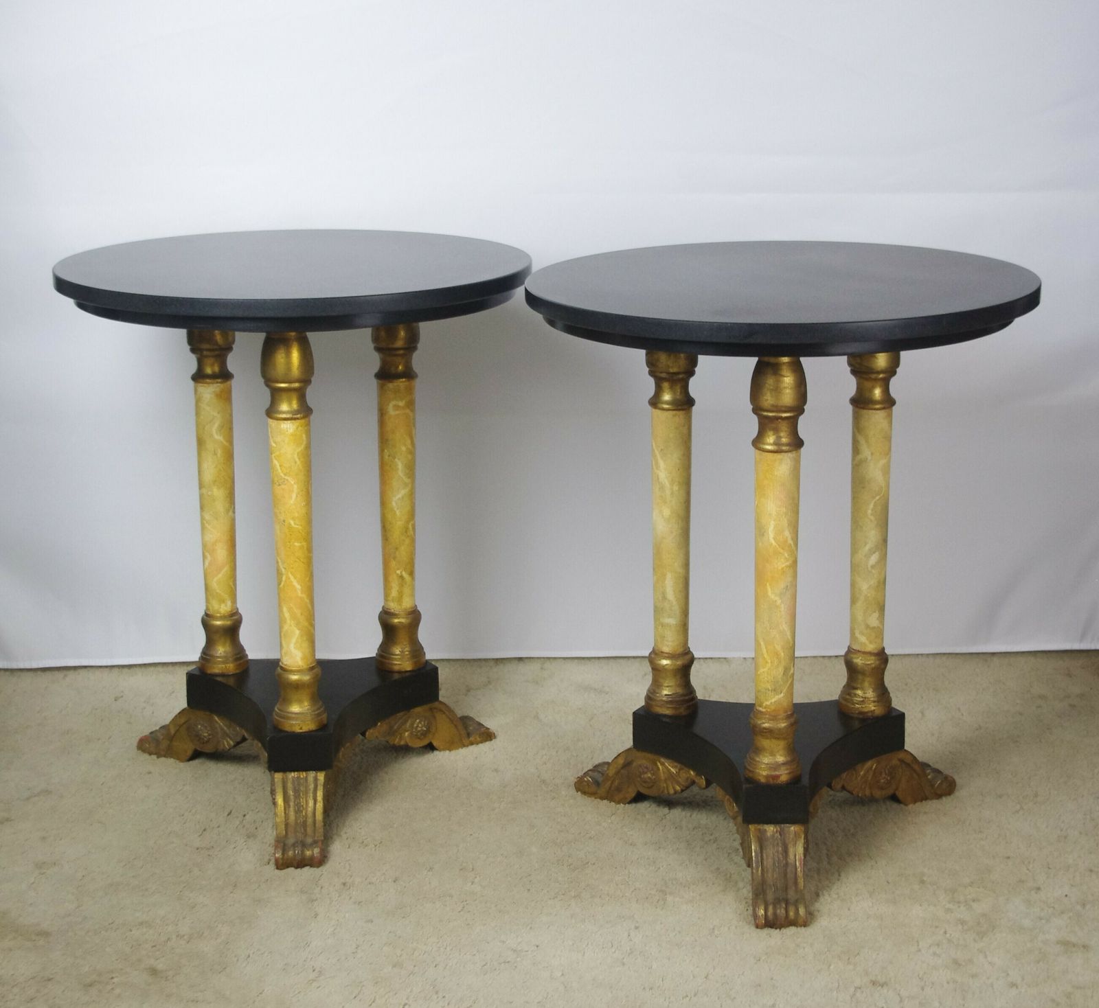Pair Of Ebonised And Parcel Gilt Occasional Tables With Granite Tops