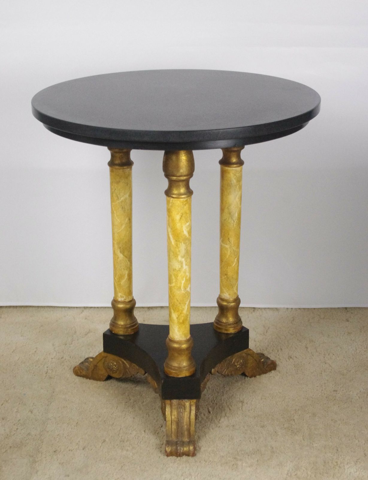 Pair Of Ebonised And Parcel Gilt Occasional Tables With Granite Tops photo for sale