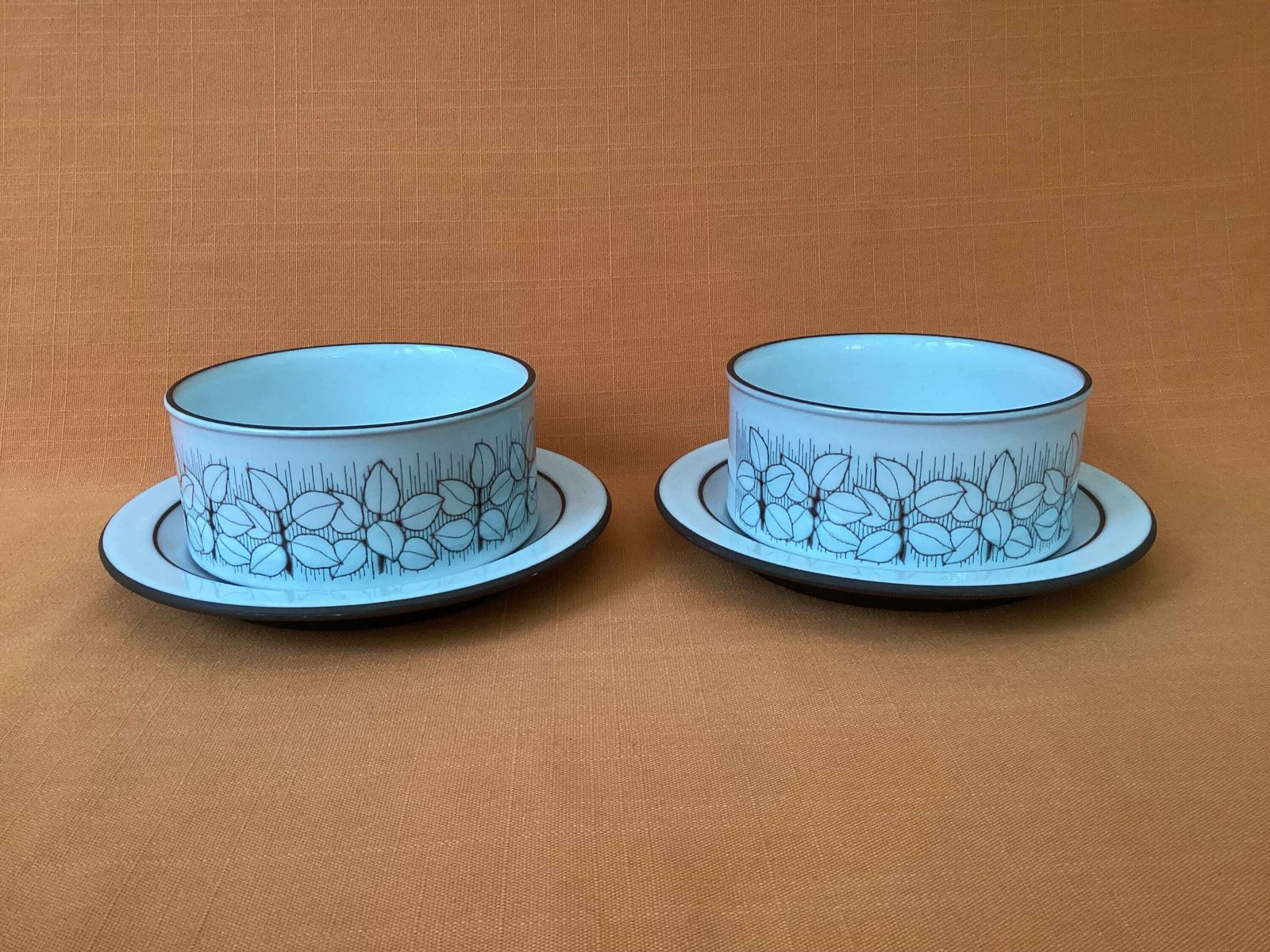 1970s Hornsea Charisma Soup Bowls With Saucers (Set Of 4), Hornsea Charisma Cereal Bowls With Saucers, Retro Hornsea Pottery Soup Bowls 5”