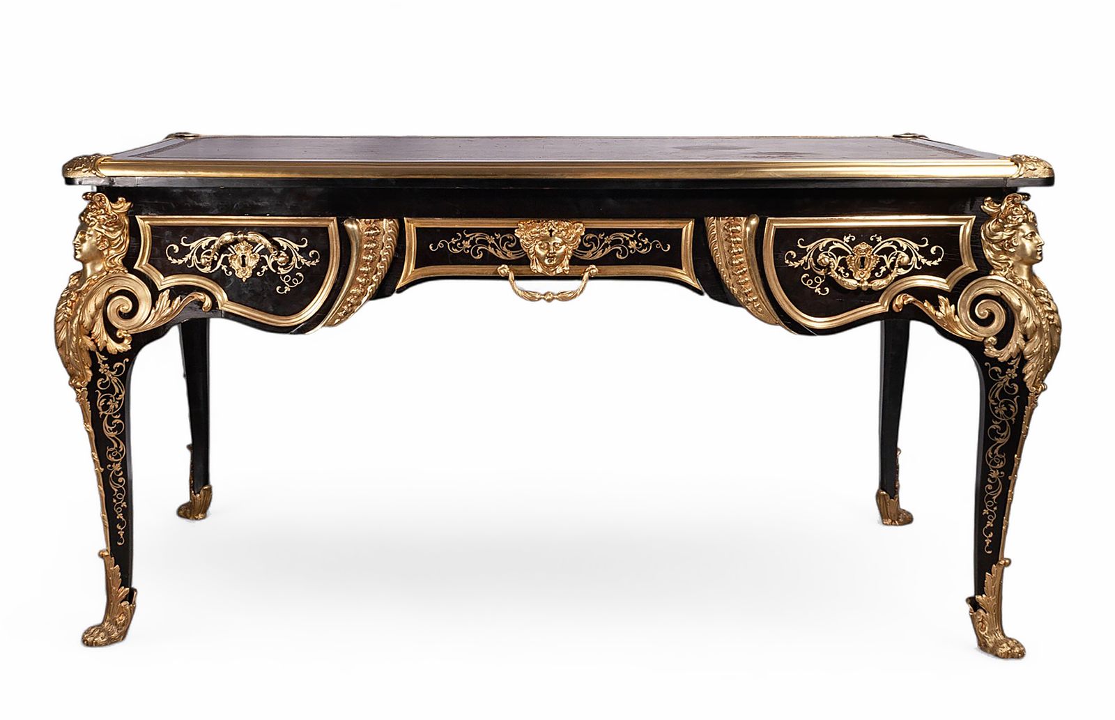Late 19th Century Regency Boulle Style Ormolu And Ebony Wood Bureau Plat/Desk By Mathieu Béfort (Aka: Béfort Jeune), France