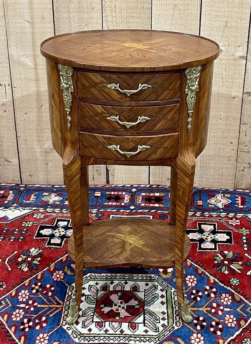 Side Table With 3 Drawers In Rosewood And Oak, Work From The 70s In Louis XV Style photo 560.0