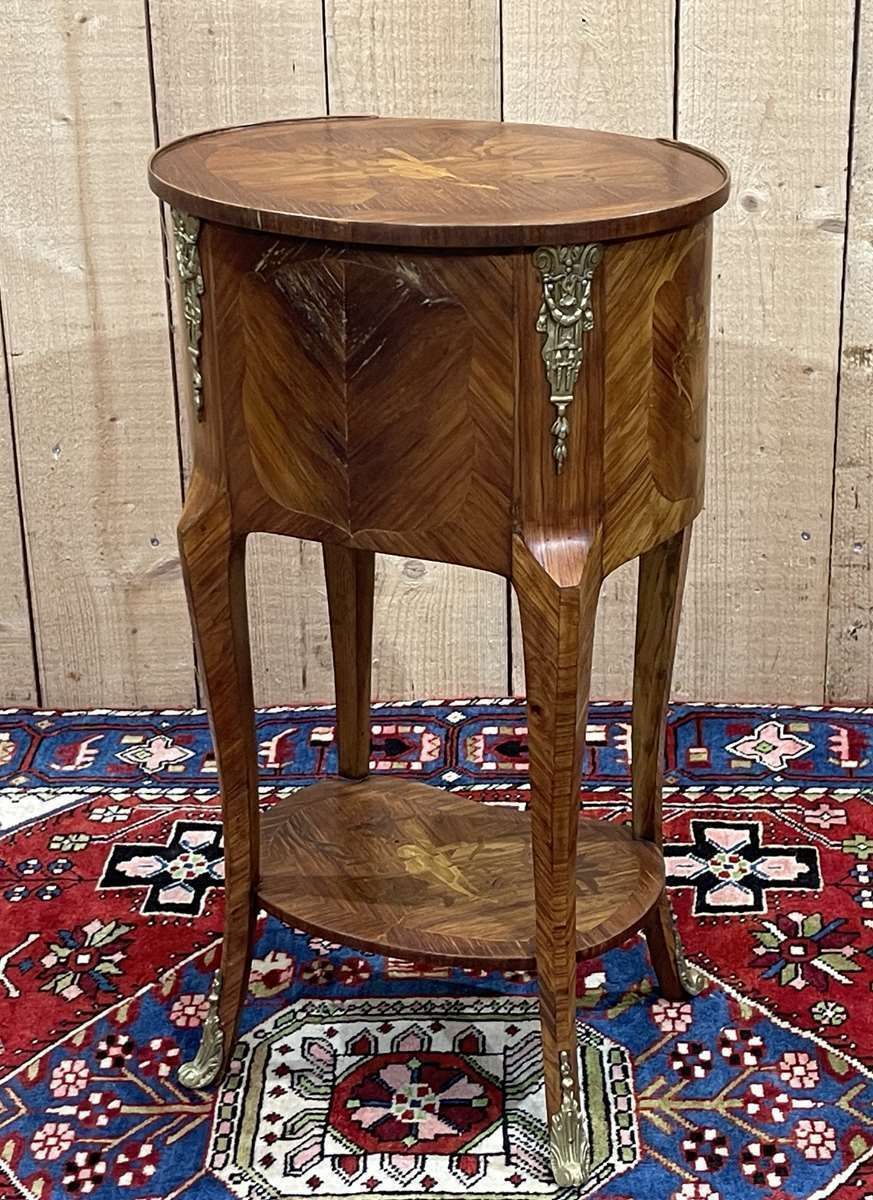 photo furniture Side Table With 3 Drawers In Rosewood And Oak, Work From The 70s In Louis XV Style