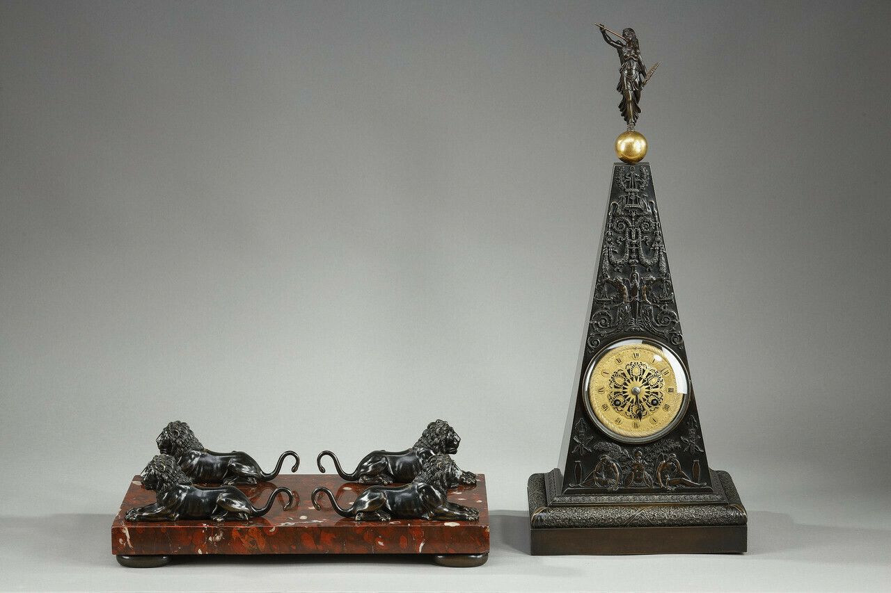 Obelisk Clock In Patinated And Gilt Bronze, Charles X photo 9817.0