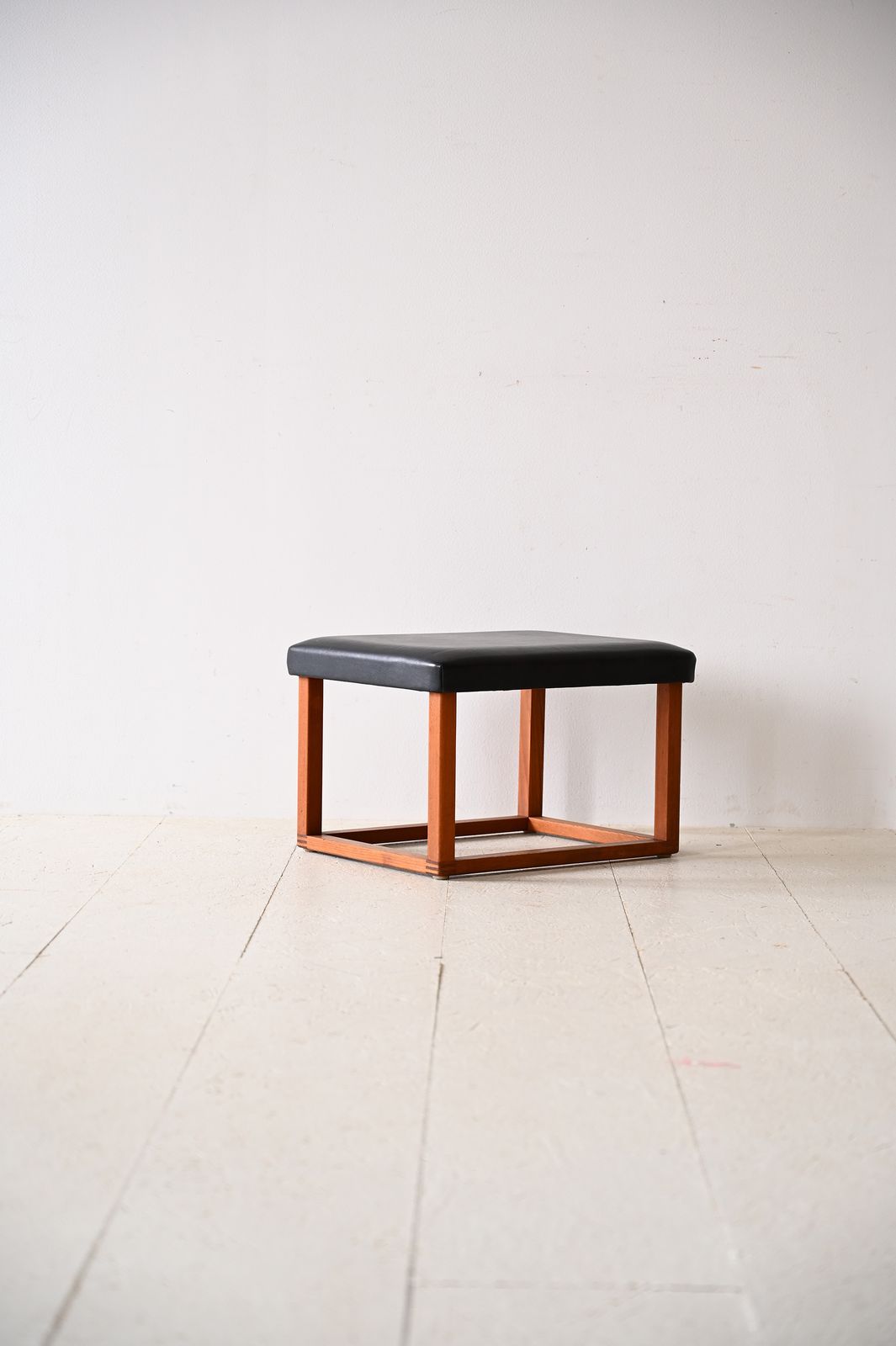 Scandinavian Teak Stool From The 1960s   Seat In Eco Leather