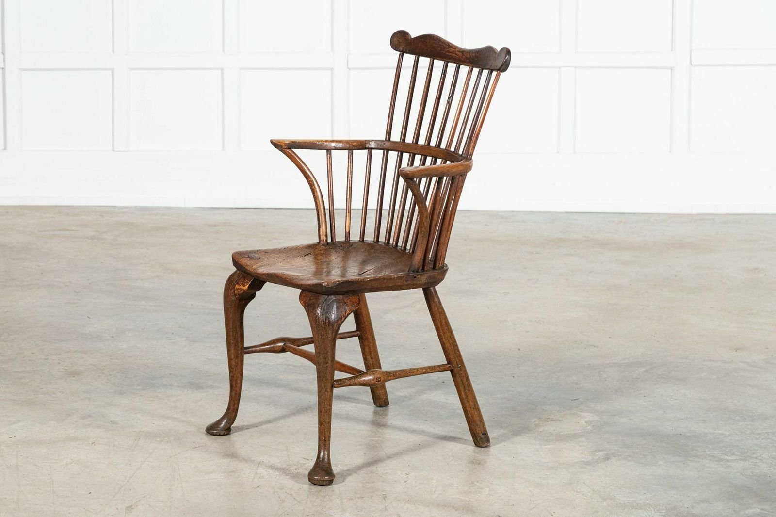 19thc English George III Oak & Elm Comb Back Chair photo for sale