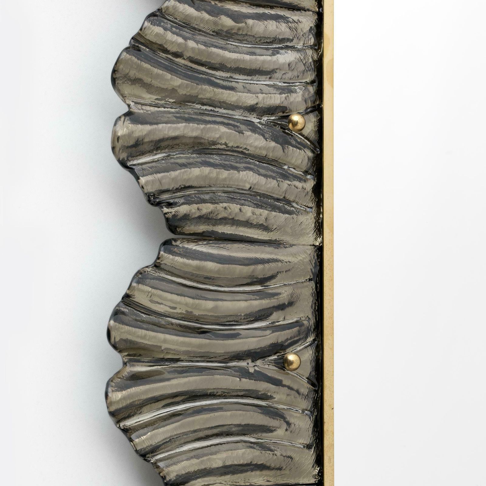 Pair Of Mid Century Modern Italian Brass And Leaf Murano Glass Wall Mirrors photo vinterior