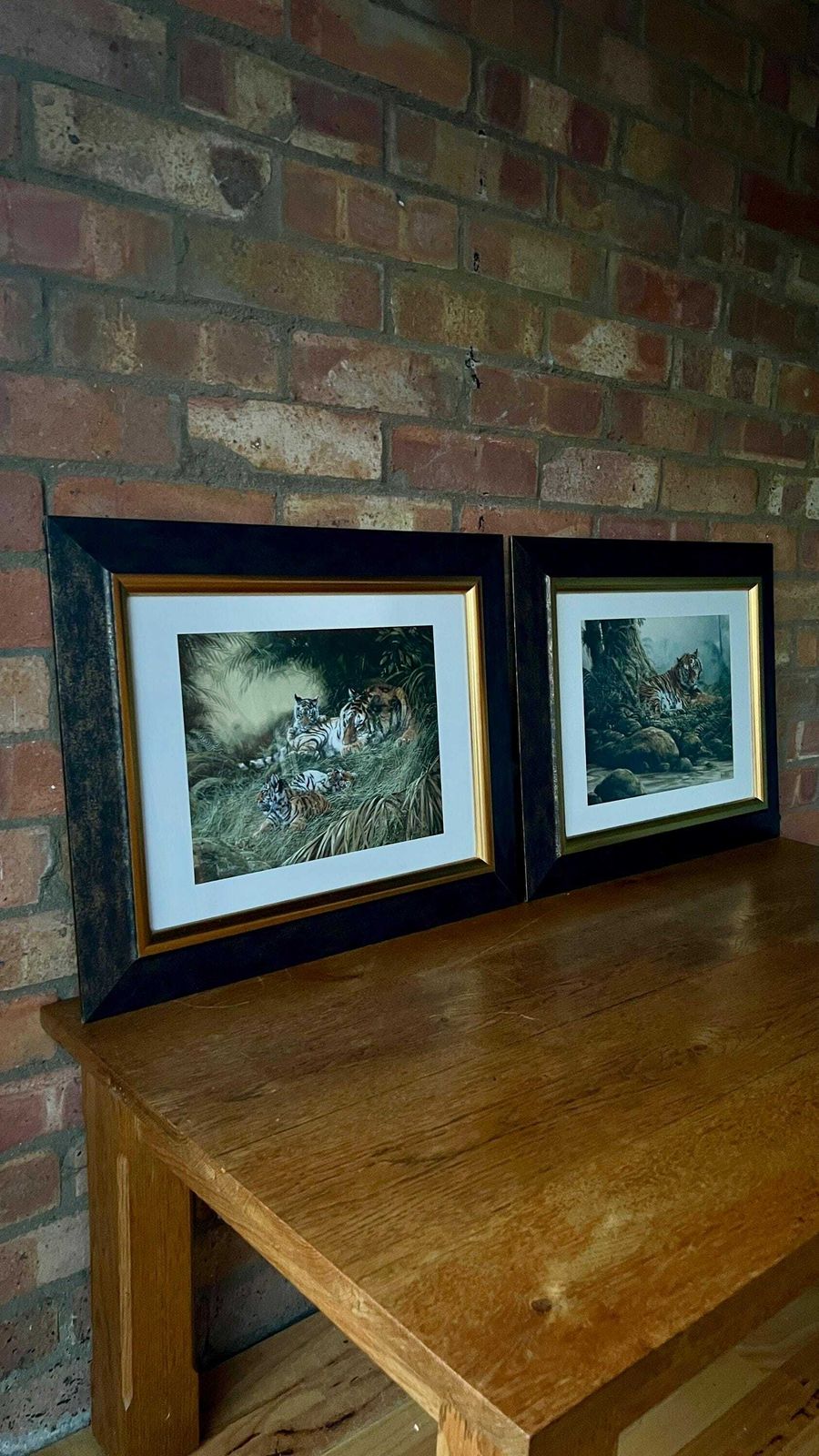 A Set Of Two Framed Vintage Pictures Depicting Tigers