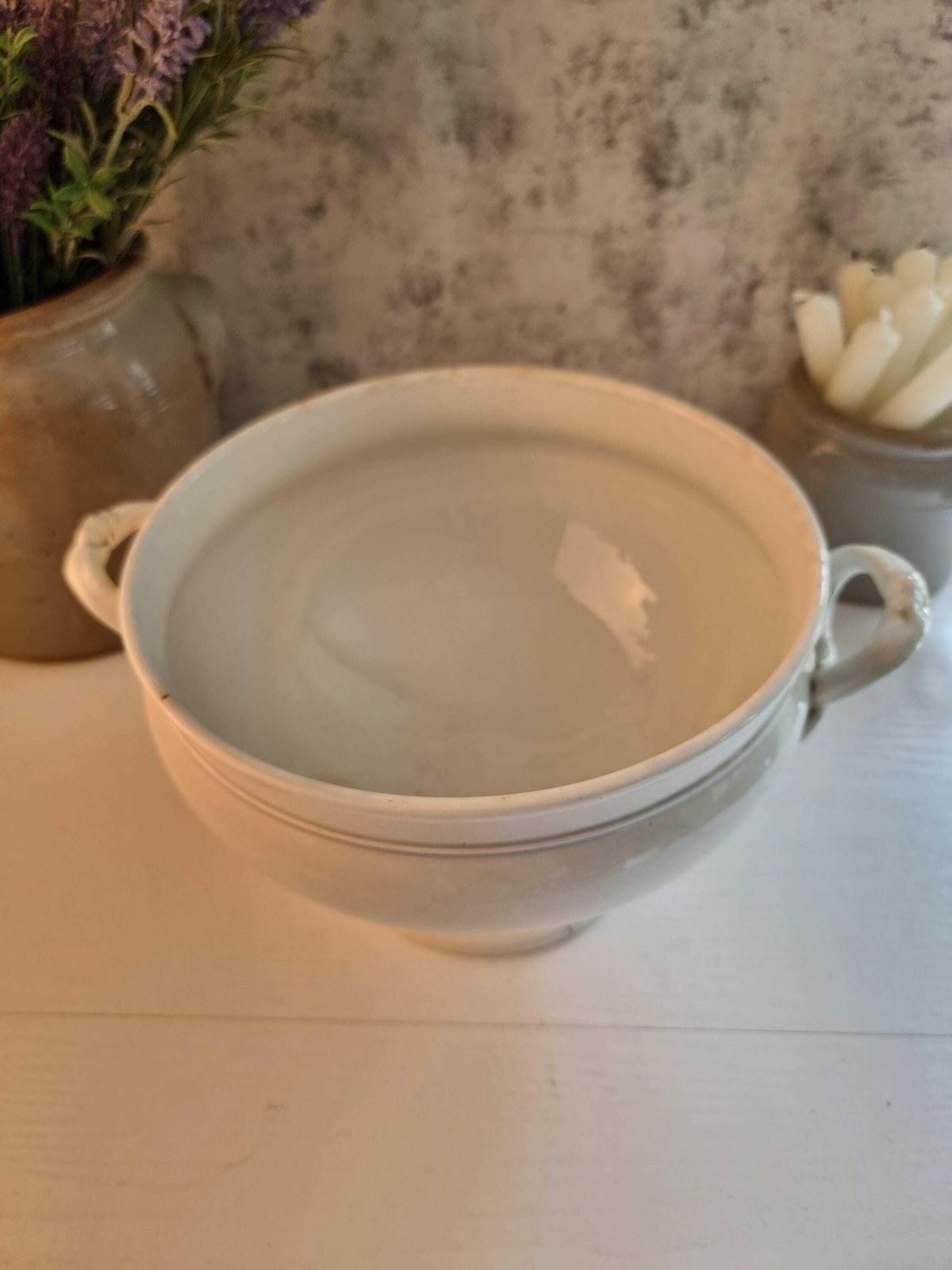 Antieke Franse Ironstone Terrine   Antiek Witte Creil & Montereau Terrine   Vintage Franse Ironstone Serveerschaal   Ironstone Serveerschaal photo for sale