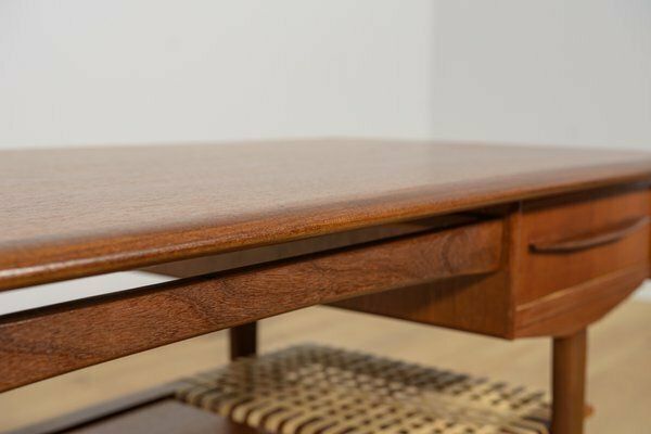 photo buy Mid Century Teak & Rattan Coffee Table, Denmark, 1960s