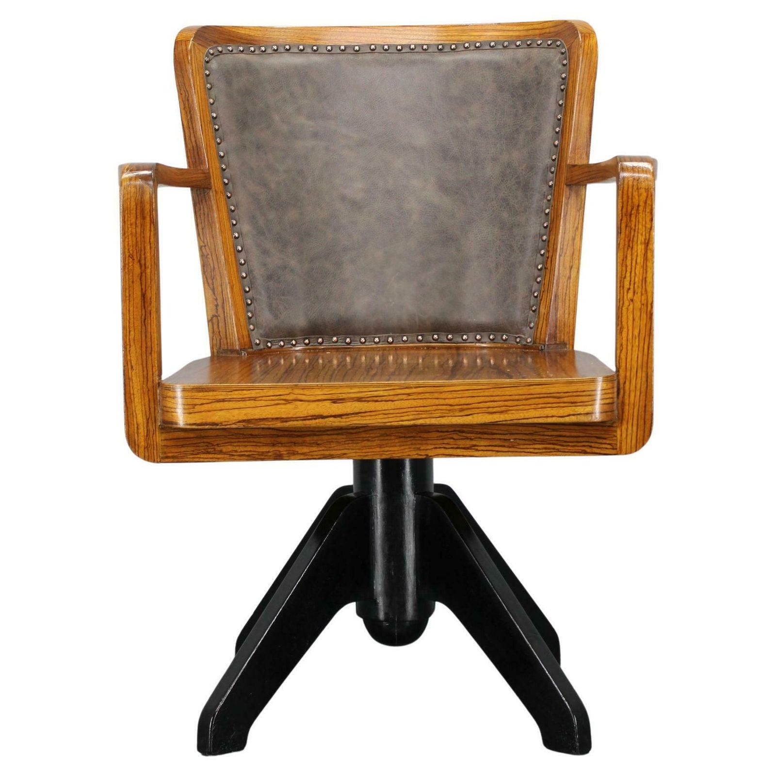 1930s Restored Art Deco Wooden Swivel Office Armchair