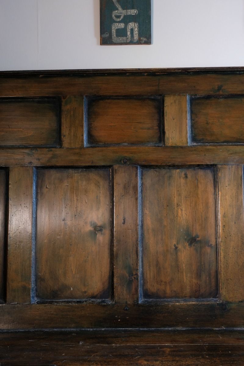 photo buy 19th Century Welsh Oak Settle With Painted Panels & Storage