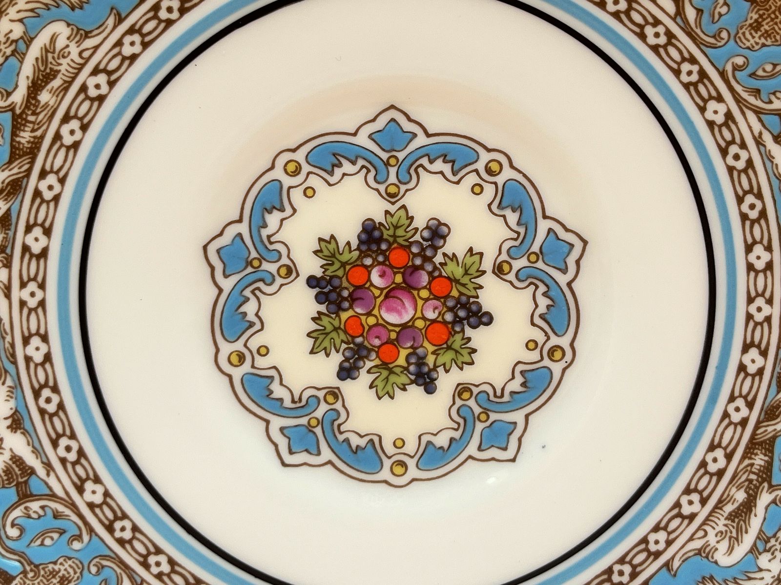 Wedgwood China Turquoise Florentine Design Peony Shape Tea Cup & Saucer Duo. W2714. photo vinterior
