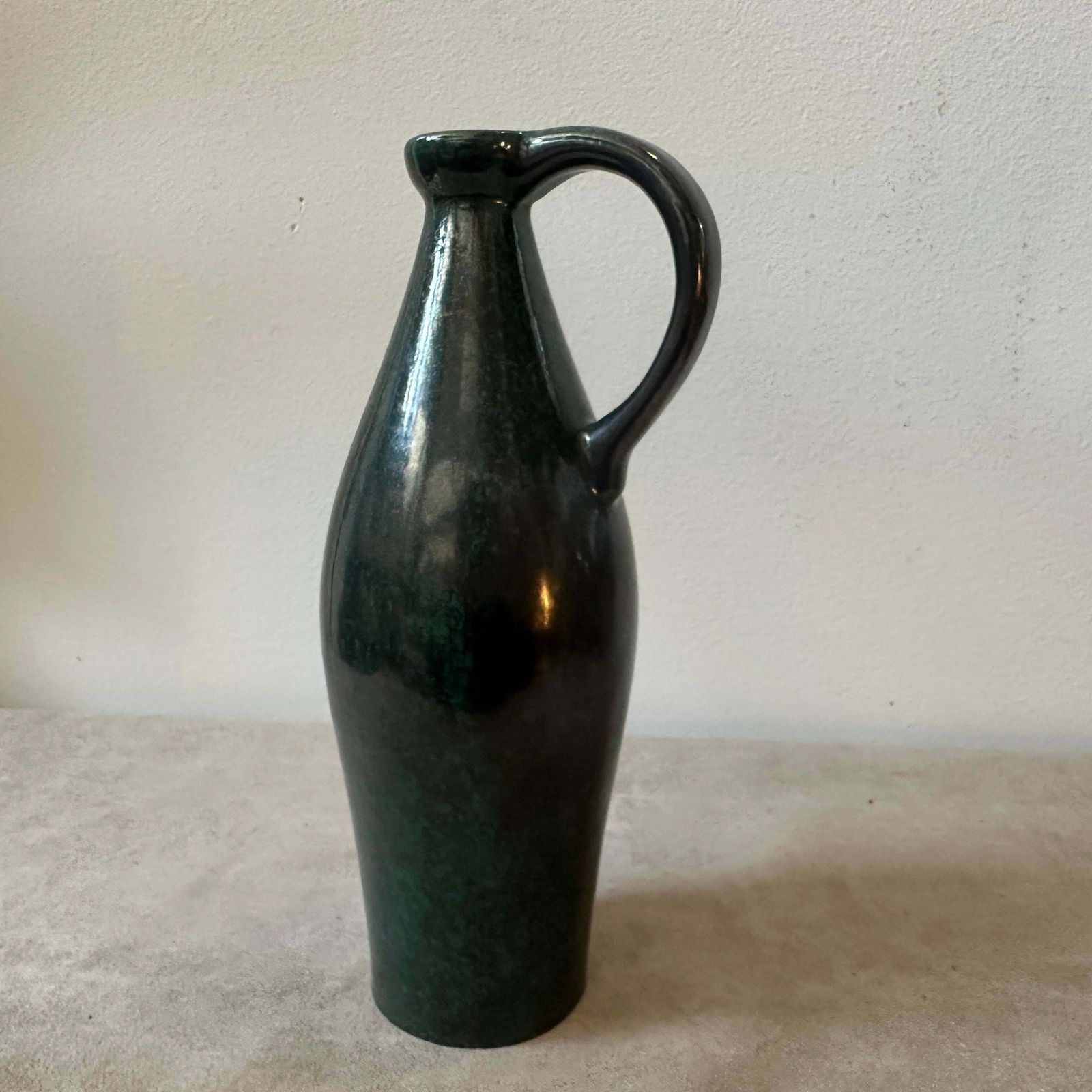 1970s Modernist Olive Green Fat Lava Ceramic German Jug Vase photo 317.0