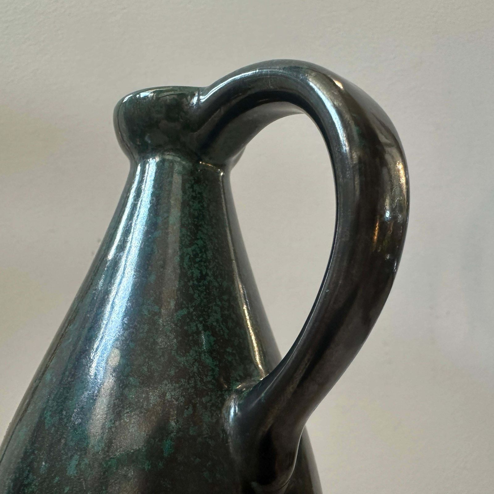 photo for sale 1970s Modernist Olive Green Fat Lava Ceramic German Jug Vase